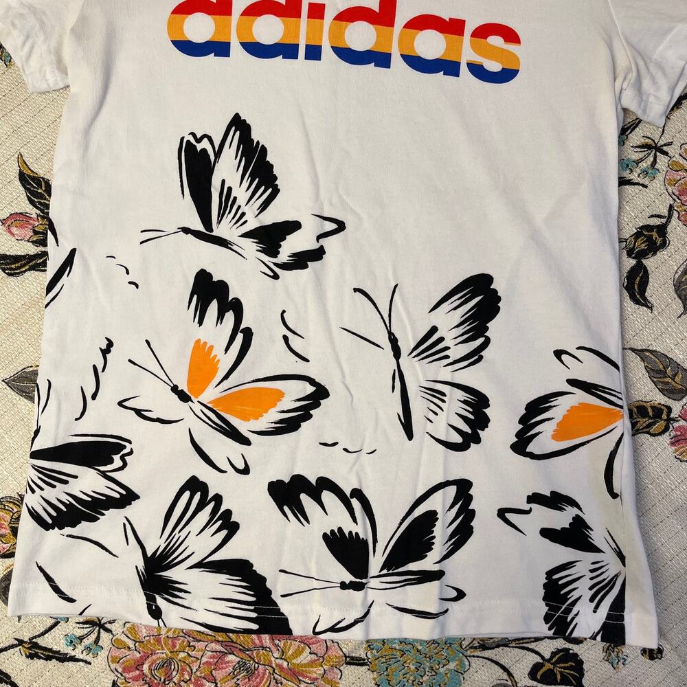 Women’s Adidas X Farm Rio Butterfly Rainbow Graphic T-Shirt Small - Picture 5 of 9